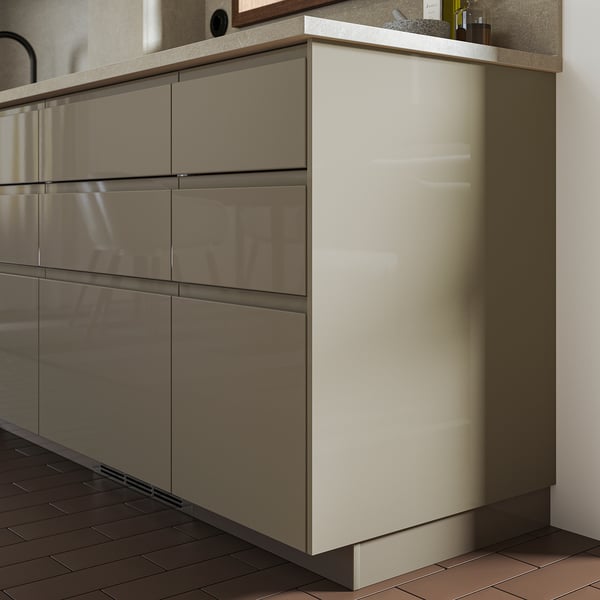 VOXTORP - Cover panel, high-gloss dark grey-brown, 39x106 cm
