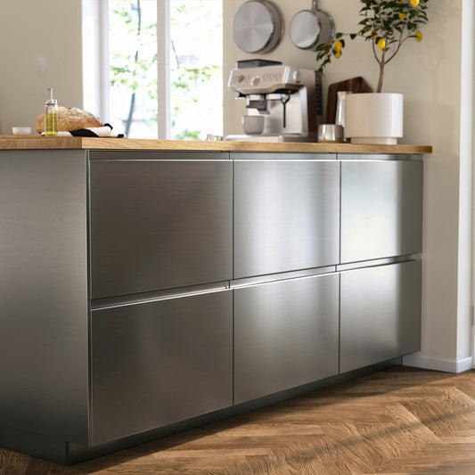 VOXTORP plinth, stainless steel effect, 220x8 cm