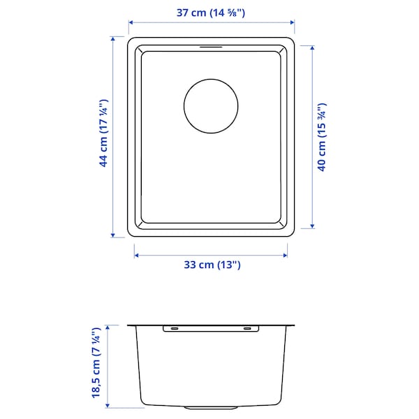 Ikea VRESJÖN - Inset sink, 1 bowl, stainless steel, 37x44 cm