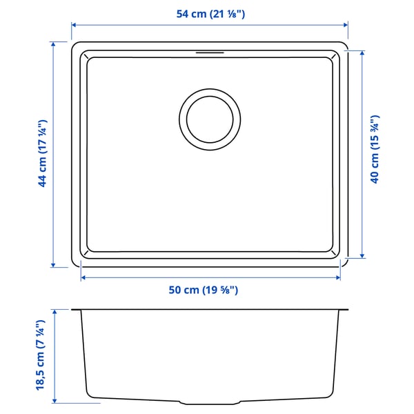 VRESJÖN - VRESJÖN Inset sink, 1 bowl, stainless steel, 54x44 cm