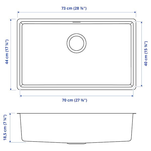VRESJÖN - Inset sink, 1 bowl, stainless steel, 73x44 cm