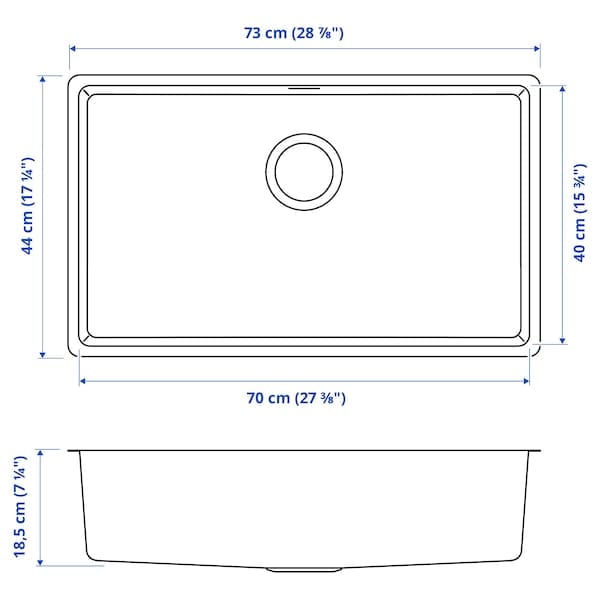 Ikea VRESJÖN - Inset sink, 1 bowl, stainless steel, 73x44 cm