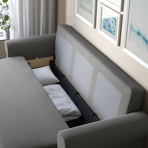 VRETSTORP 3-seat sofa-bed, Hakebo dark grey, 244x91x96 cm