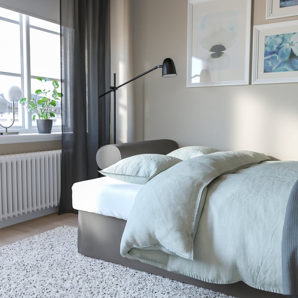 VRETSTORP 3-seat sofa-bed, Hakebo dark grey, 244x91x96 cm
