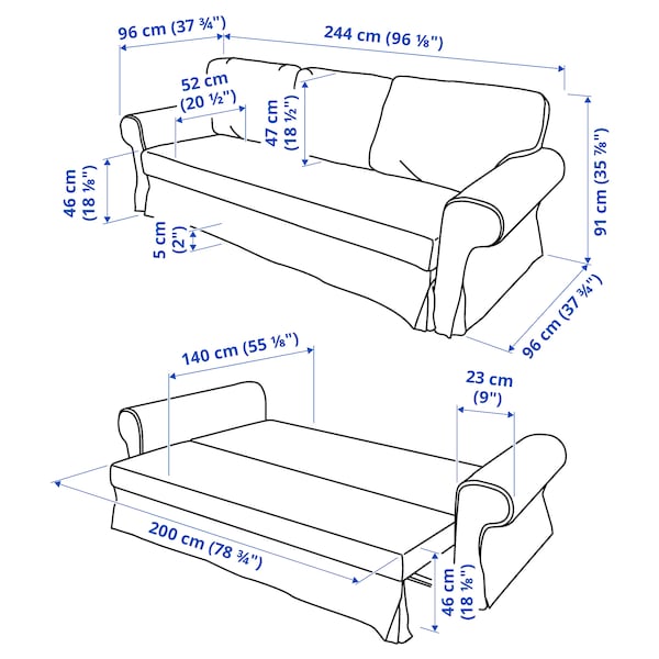 VRETSTORP - 3-seater sofa bed, Hakebo grey-green ,