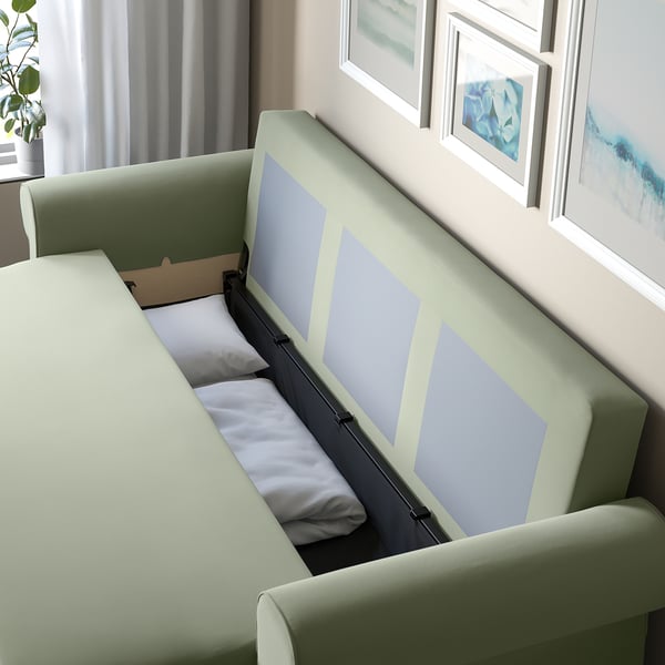 VRETSTORP 3-seat sofa-bed, Hakebo grey-green, 244x91x96 cm