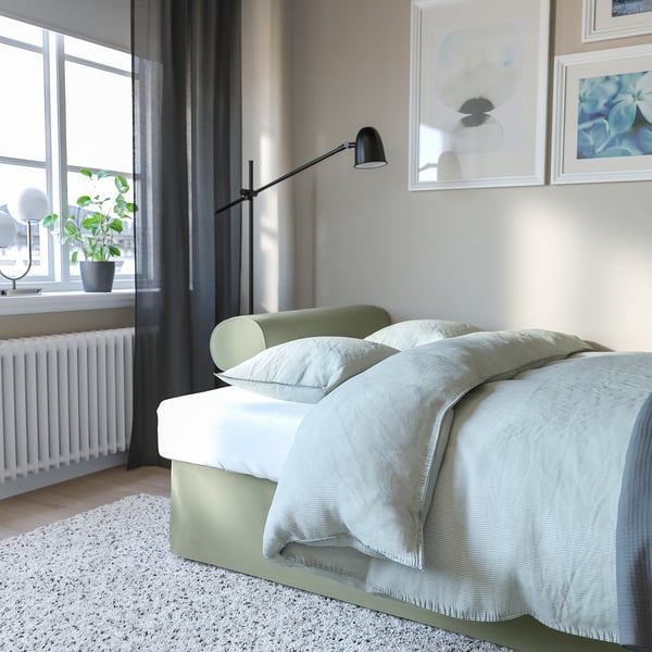 VRETSTORP 3-seat sofa-bed, Hakebo grey-green, 244x91x96 cm