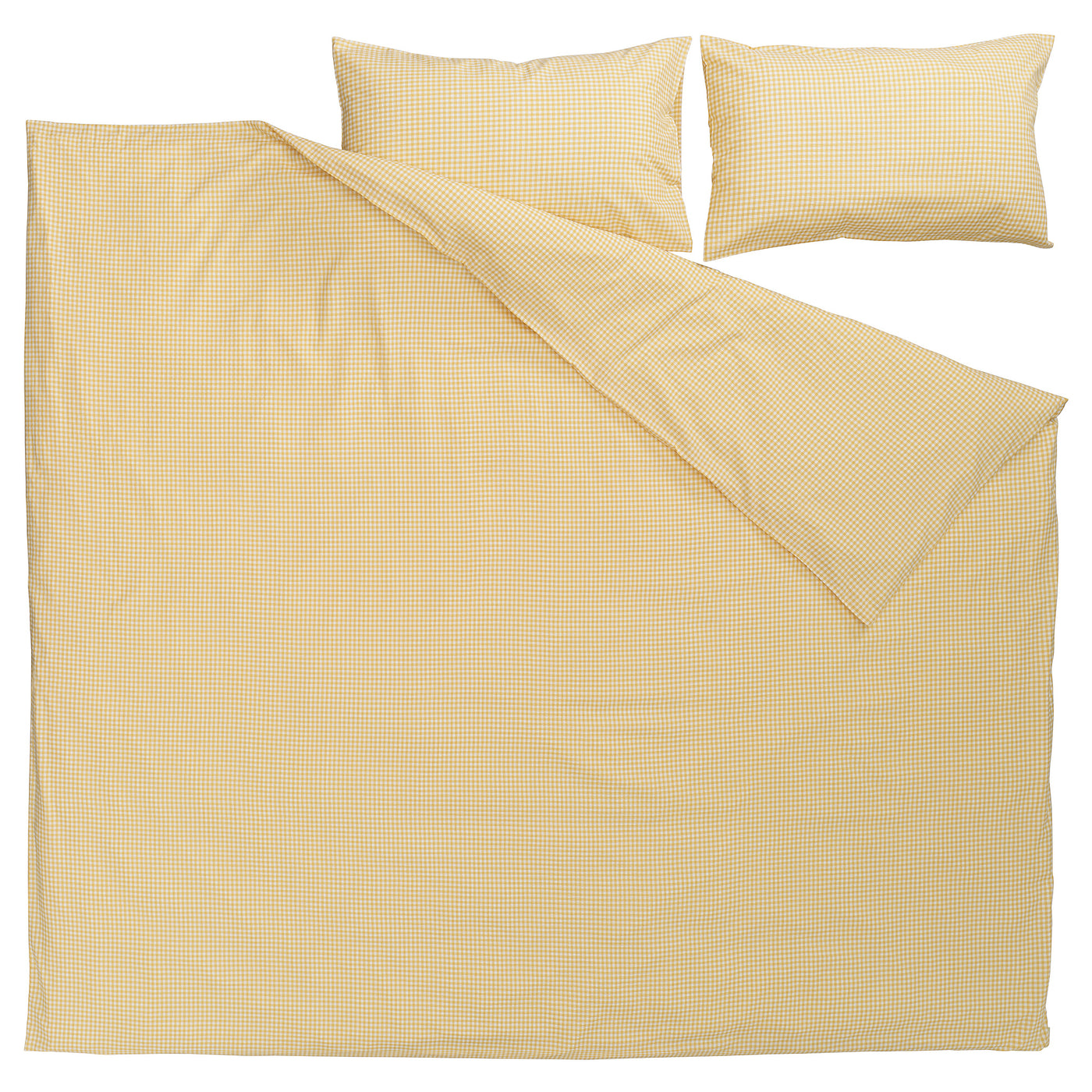 WEYMOUTHTALL duvet cover and 2 pillowcases, yellow white/check, 240x220/50x80 cm