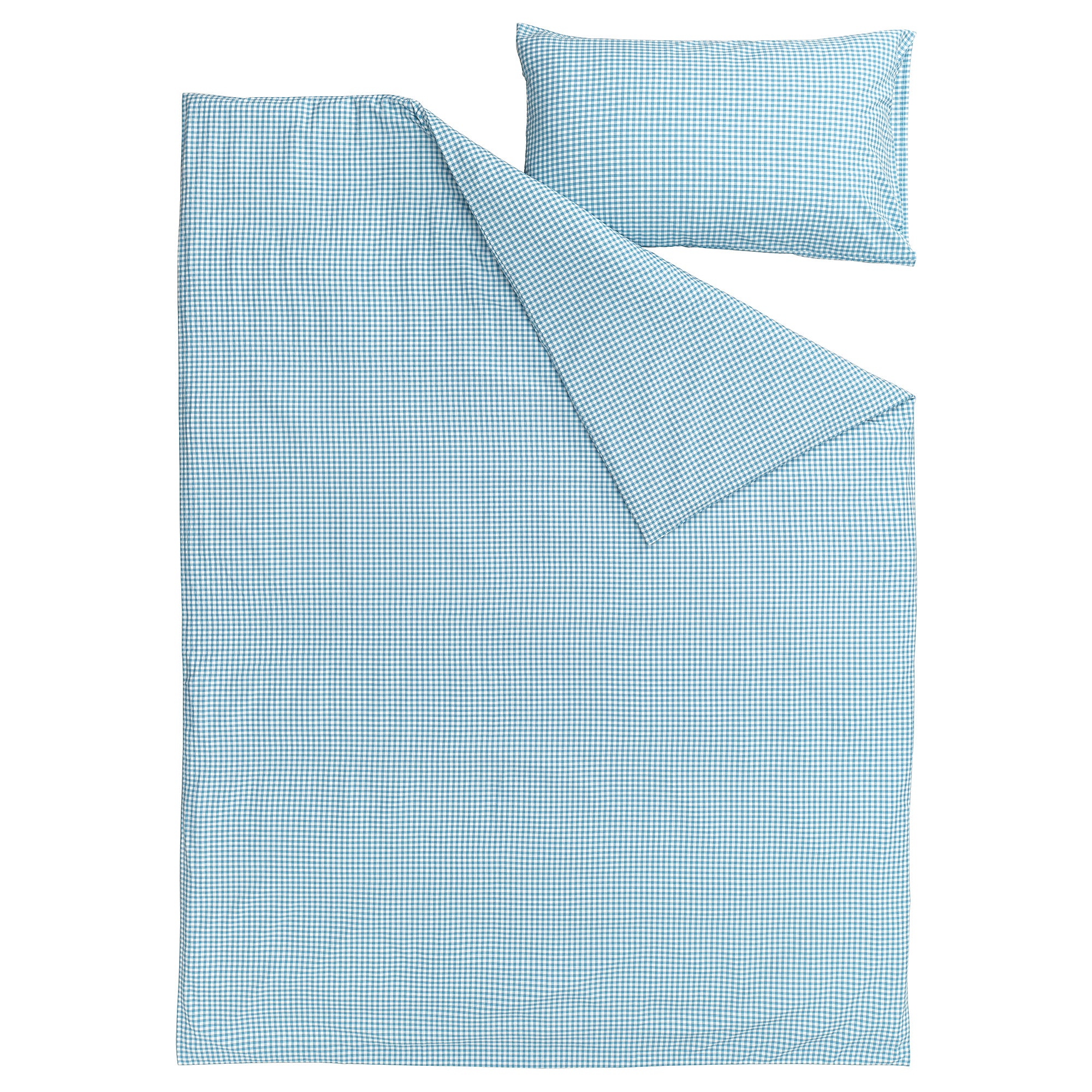 WEYMOUTHTALL duvet cover and pillowcase, blue white/check, 150x200/50x80 cm