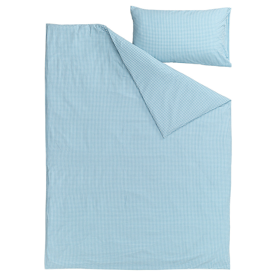 WEYMOUTHTALL duvet cover and pillowcase, blue white/check, 150x200/50x80 cm