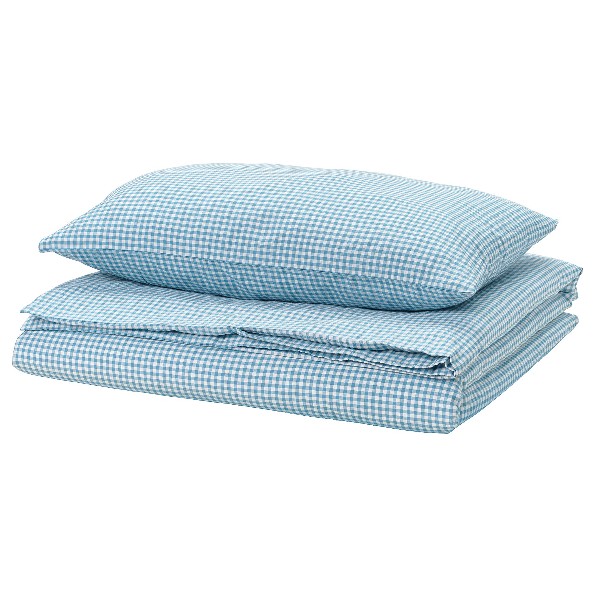 WEYMOUTHTALL duvet cover and pillowcase, blue white/check, 150x200/50x80 cm