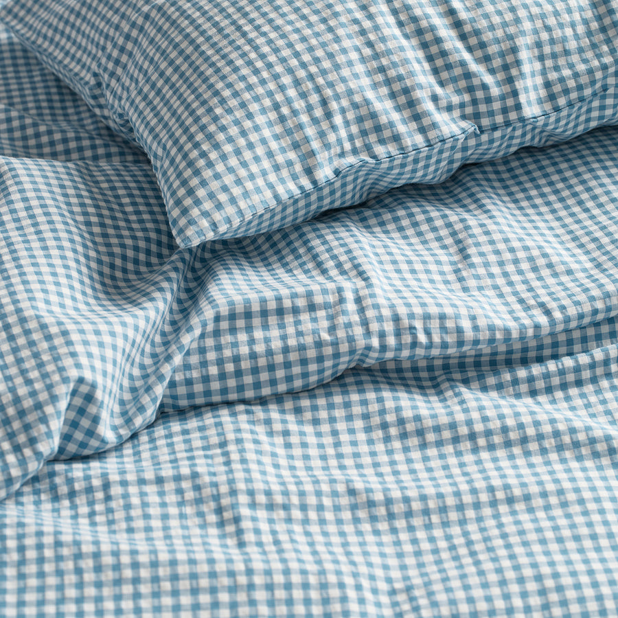 WEYMOUTHTALL duvet cover and pillowcase, blue white/check, 150x200/50x80 cm