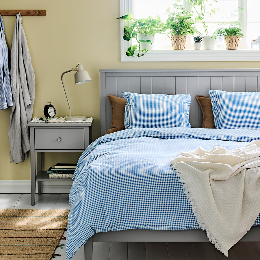 WEYMOUTHTALL duvet cover and pillowcase, blue white/check, 150x200/50x80 cm
