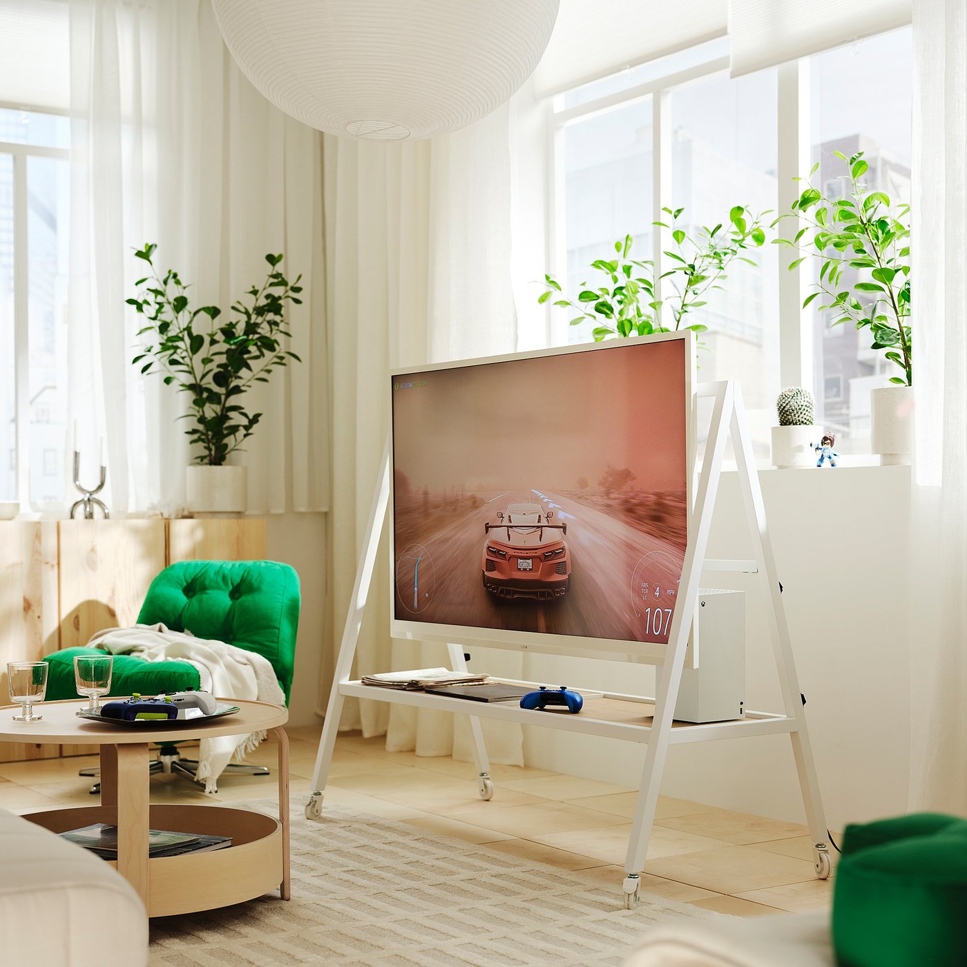 YXSTABY gaming tv stand on castors, white