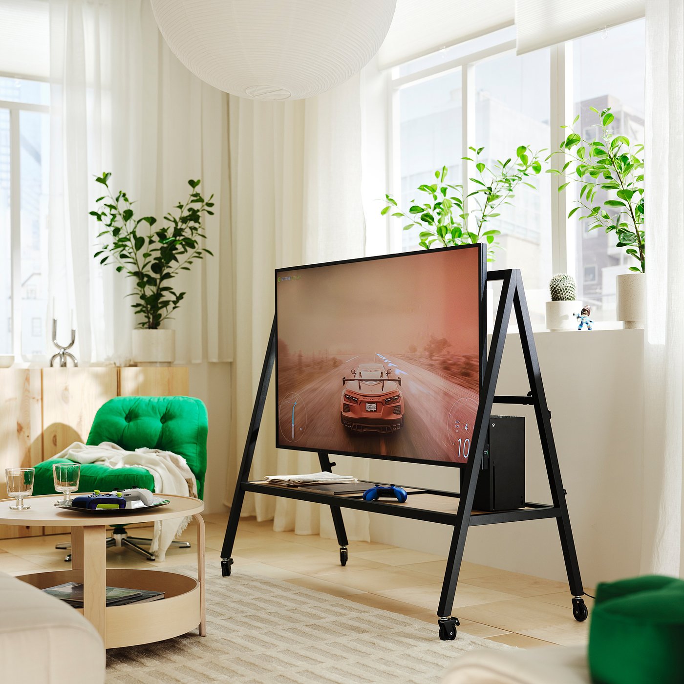 YXSTABY gaming tv stand on castors, black