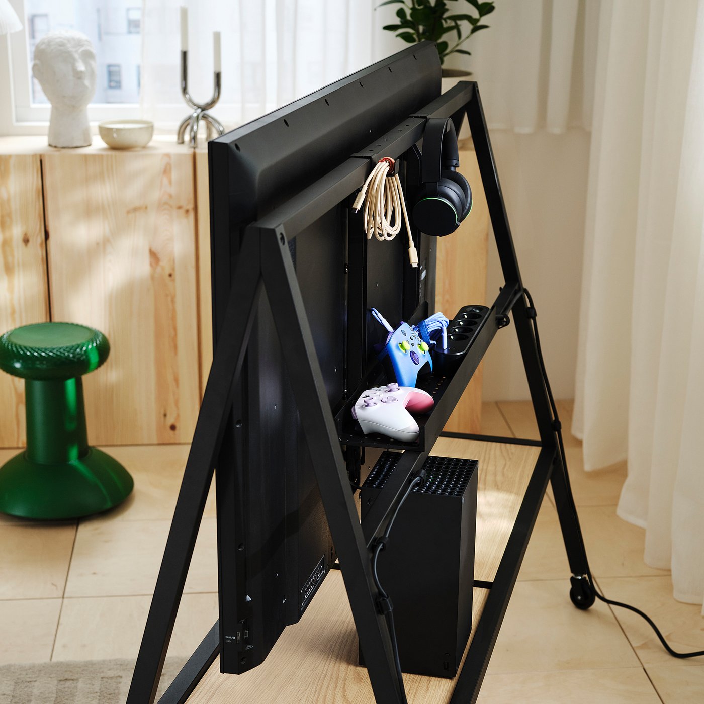 YXSTABY gaming tv stand on castors, black