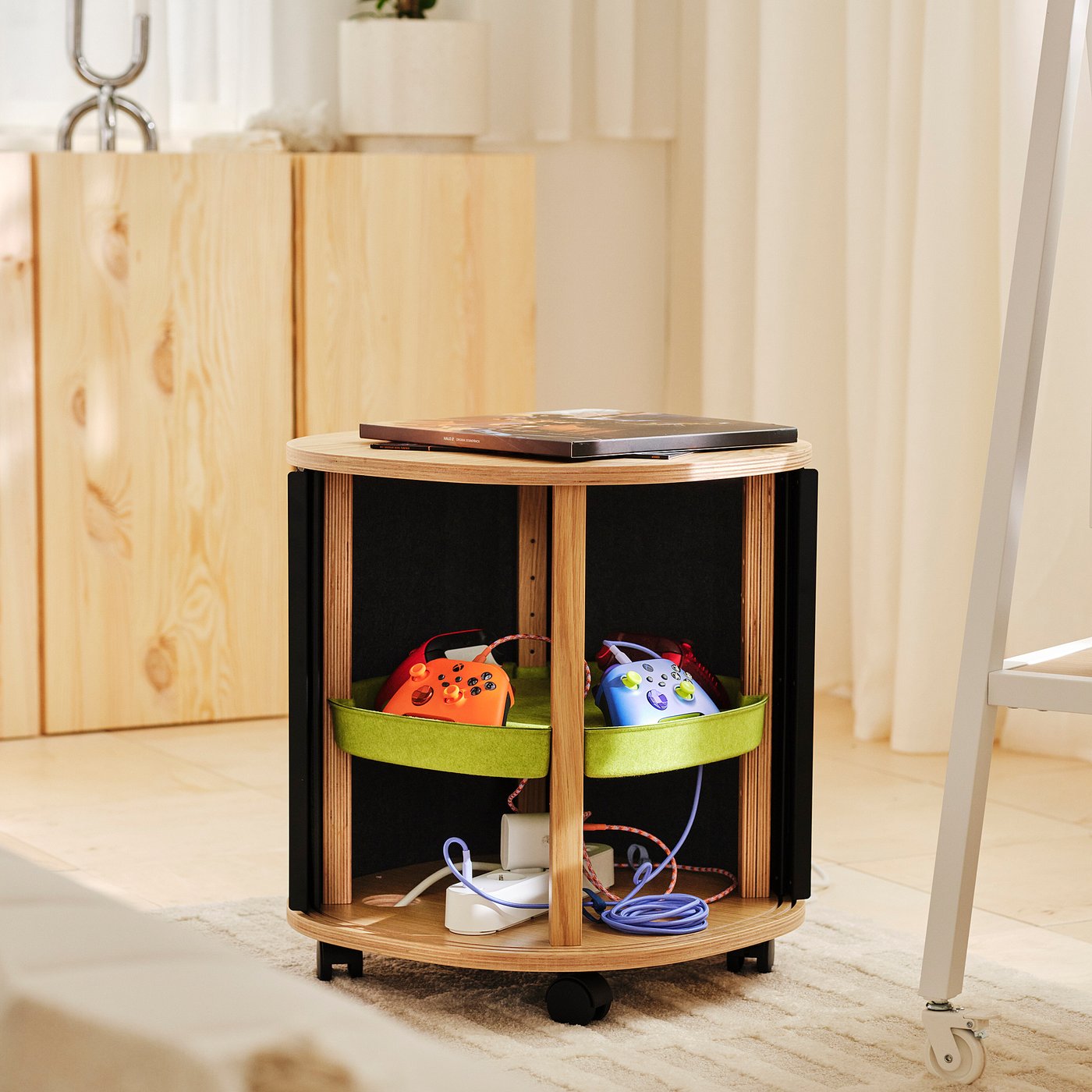 YXSTABY gaming side table on castors, oak veneer/grey, 50x55x50 cm