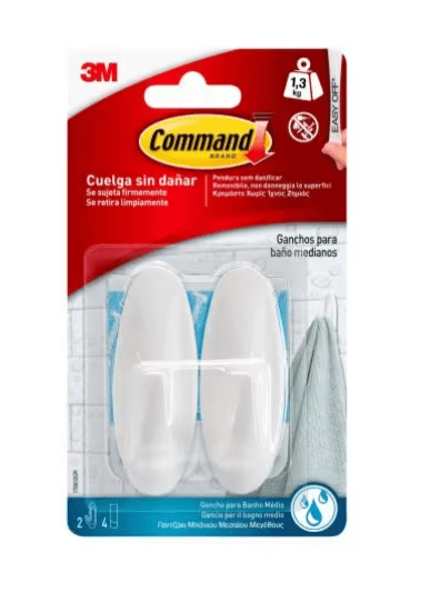 Bricocenter 2 OVAL WHITE ADHESIVE HOOKS FOR BATHROOM COMMAND MEDIUM 1.3 KG