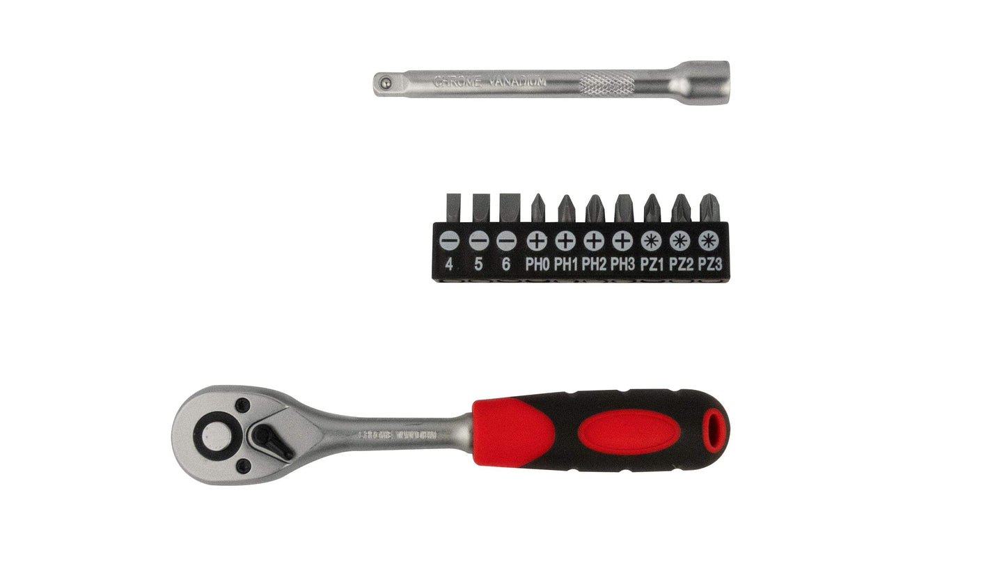 Bricocenter 23-PIECE SOCKET SPANNER SET ASSORTED SIZES CHROME VANADIUM + RATCHET