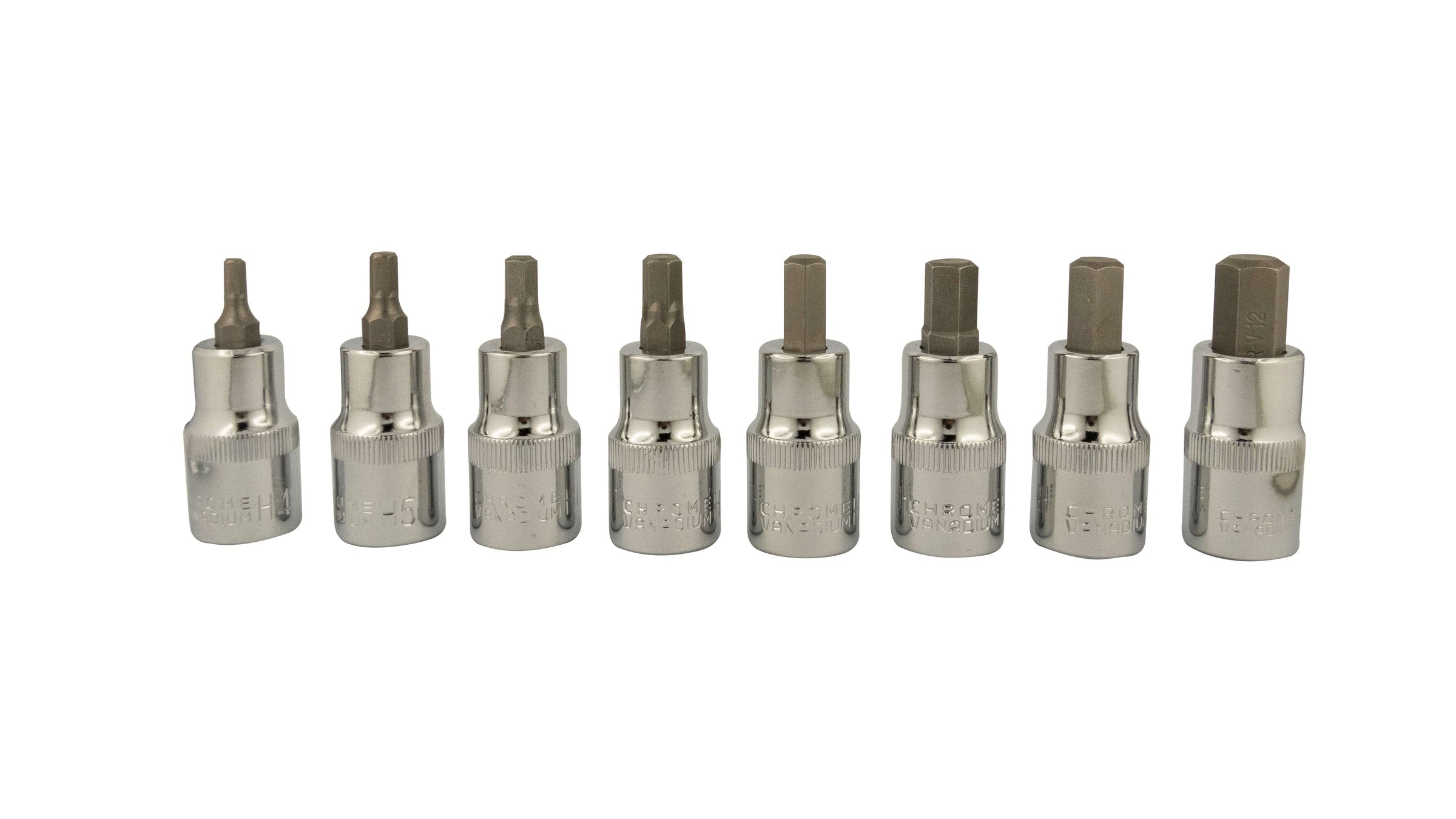Bricocenter 8-PIECE SOCKET SET 1/2 INCH WITH HEXAGONAL MALE INSERTS H4/H12 IN CHROME VANA