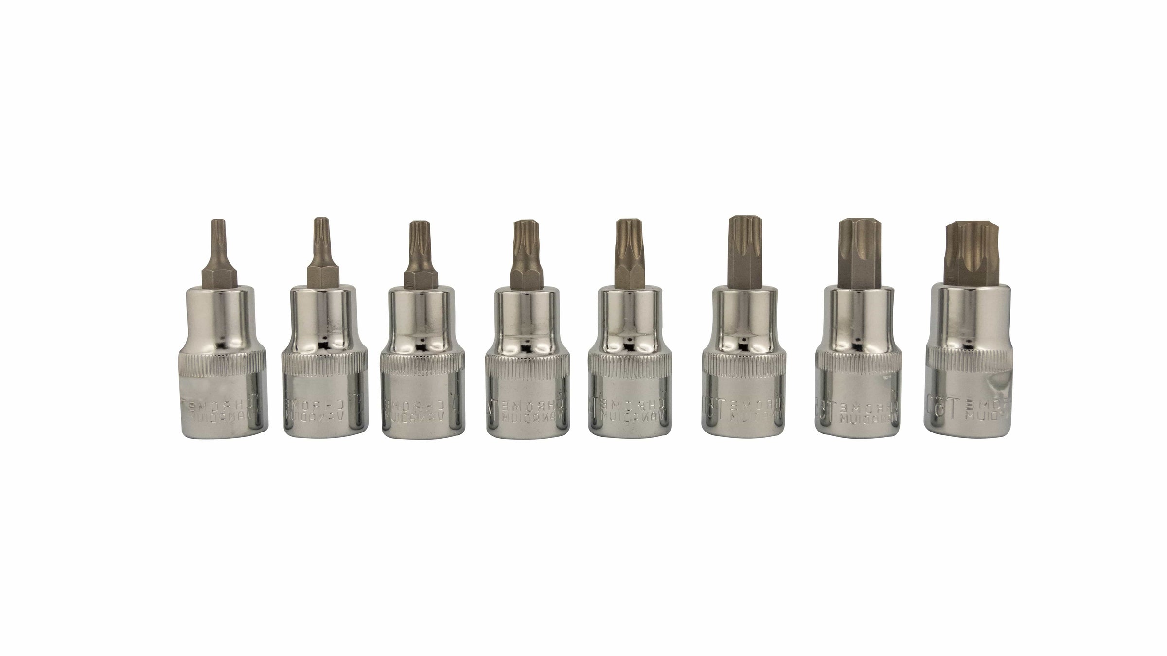 Bricocenter 8-PIECE SOCKET SET 1/2 INCH WITH TORX T20/T60 MALE INSERTS, CHROME VANADI