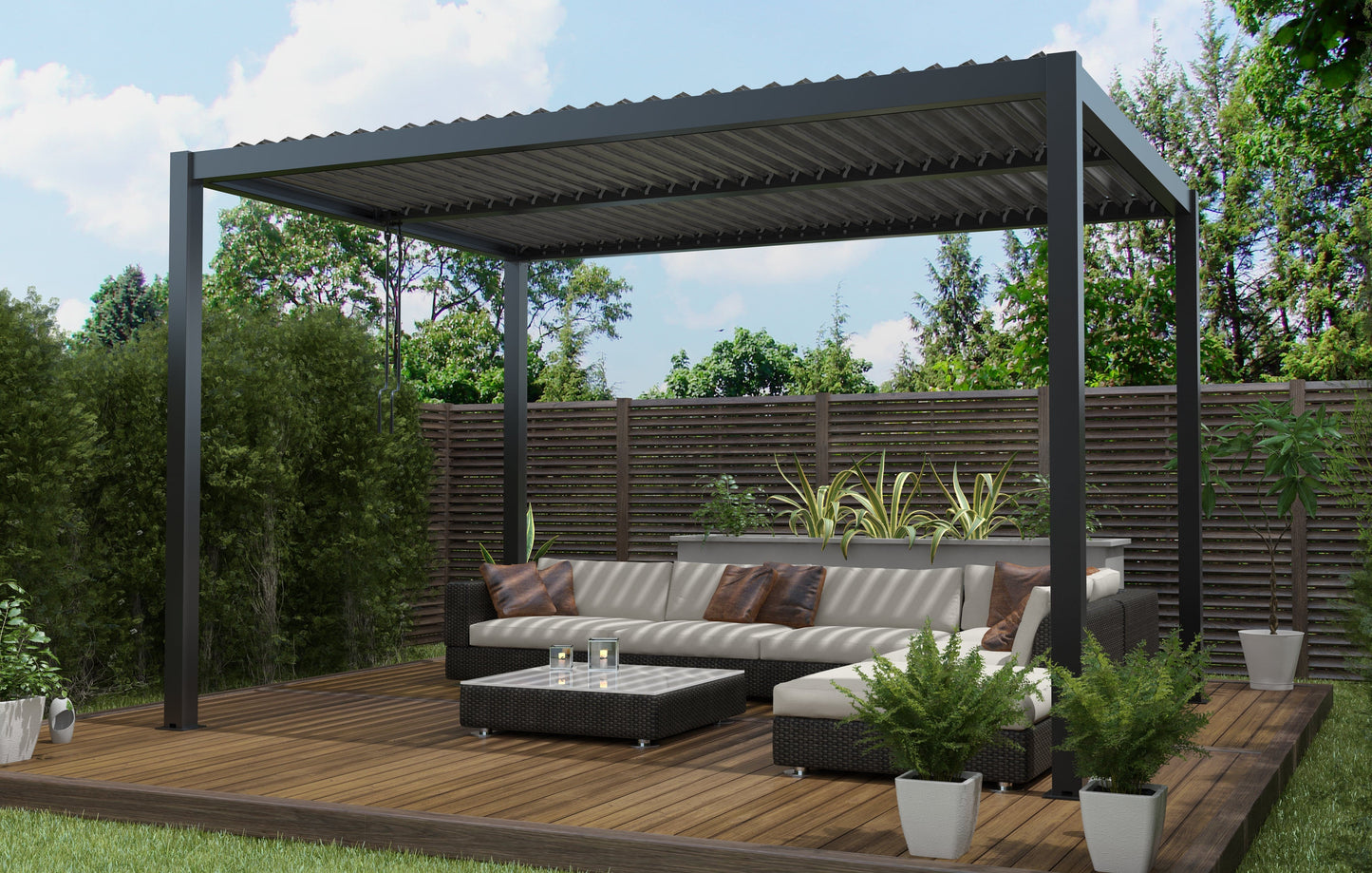 PERGOLA CALICANTUS 4X4XH2.45M ANTHRACITE ALUMINIUM STRUCTURE WITH LED LIGHTING