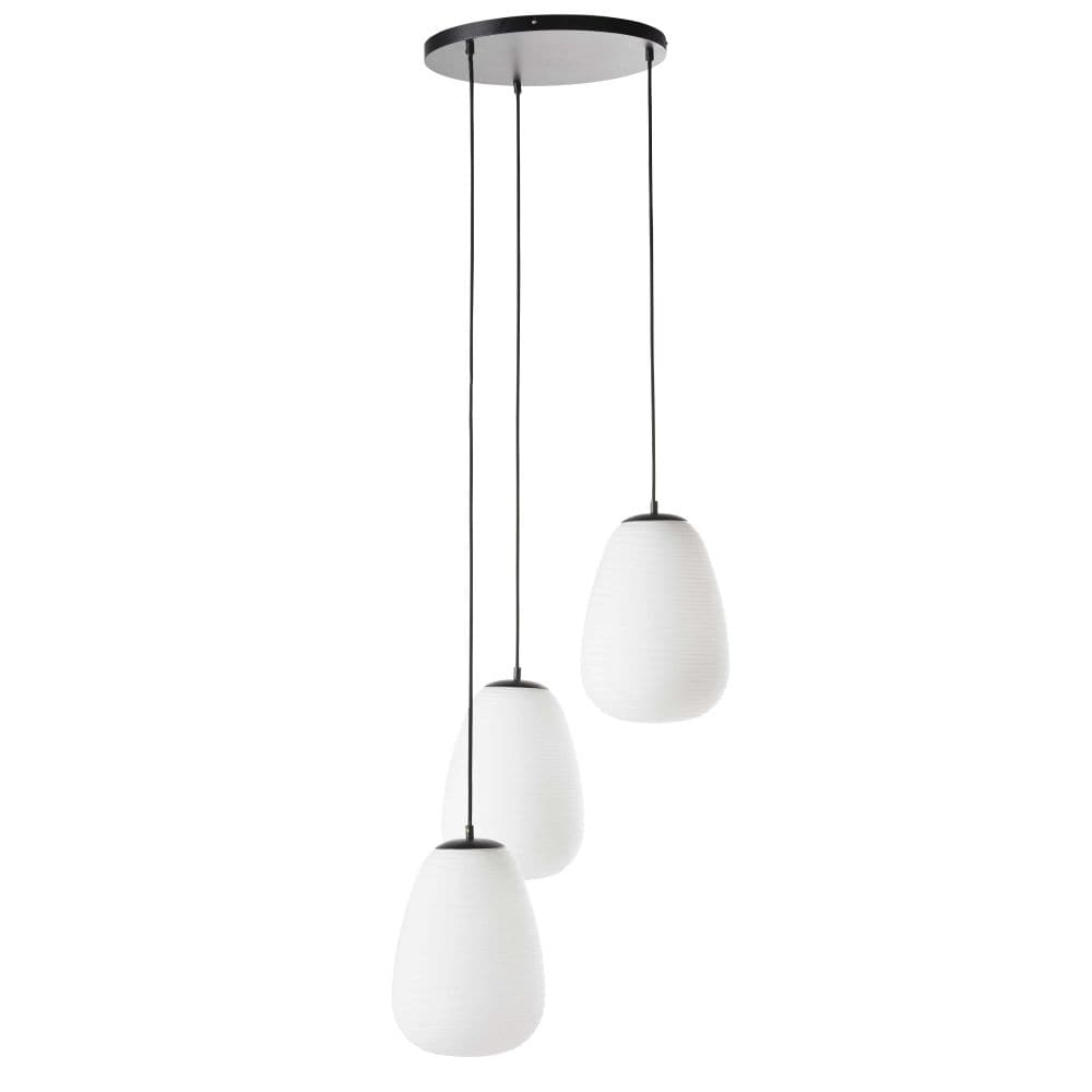 Maisons du Monde FUJI - Triple suspension in frosted glass and black metal - best price from Maltashopper.com M201119