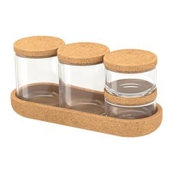 SAXBORGA - Jar with lid and tray, set of 5, glass cork - Premium Storage & Organization from Ikea - Just €25.99! Shop now at Maltashopper.com