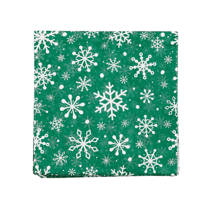 SNOWFLAKES GREEN Set of 20 green paper napkins W 33 x L 33 cm - best price from Maltashopper.com CS677852