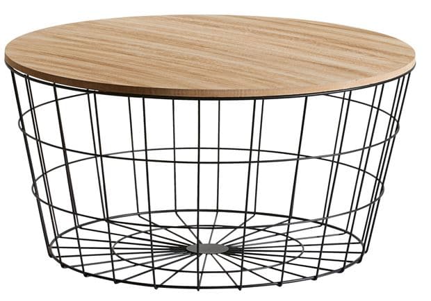 WIRE XL Black, natural XL storage table H 34.5 cm - Ø 67 cm - best price from Maltashopper.com CS596176