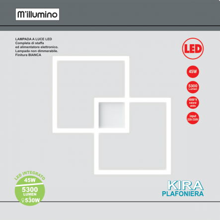 KIRA ALUMINIUM CEILING LIGHT WHITE 35x35CM LED 45W NATURAL LIGHT