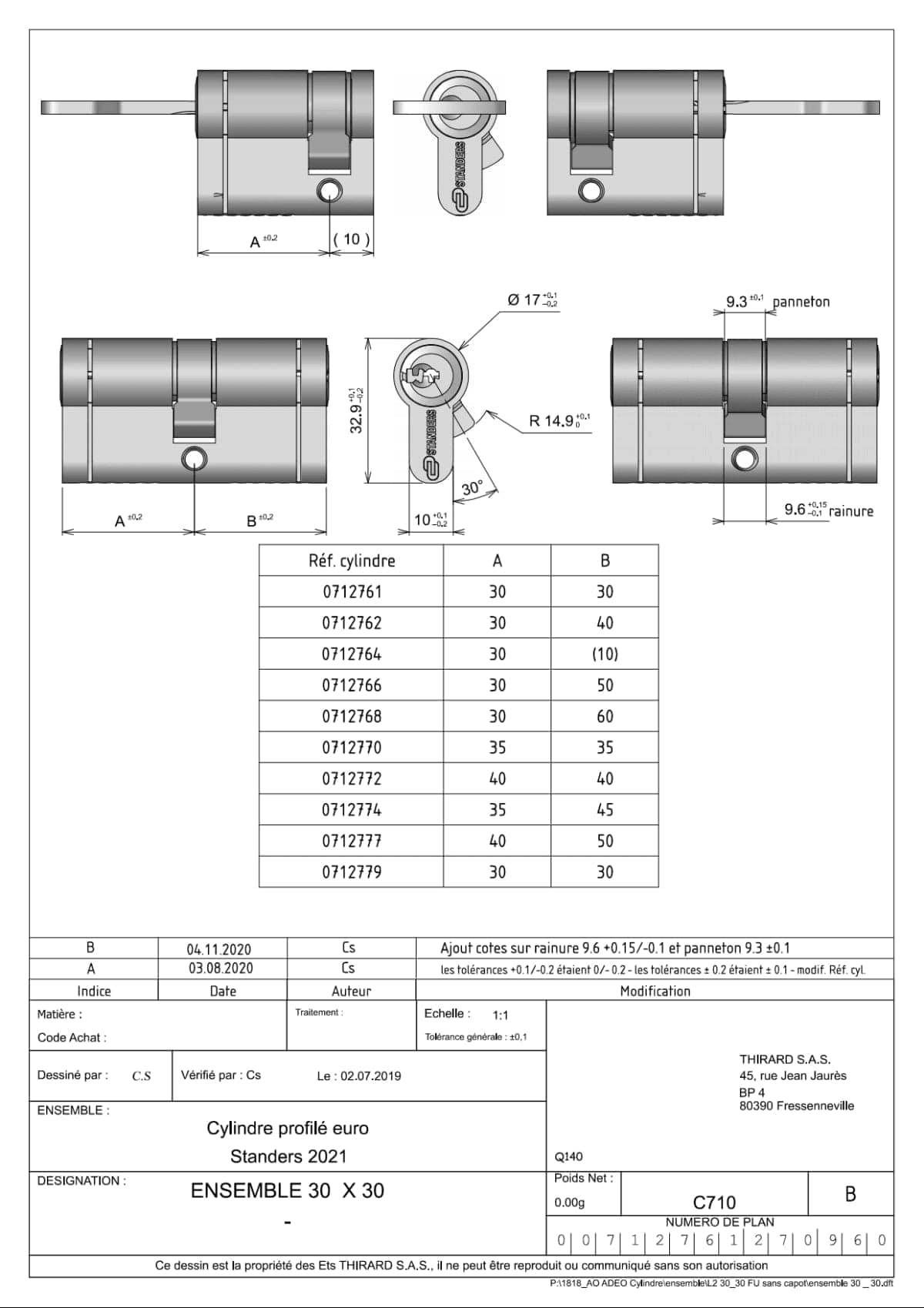 Bricocenter 30+50 MM STANDERS BRASS CYLINDER, SATIN NICKEL FINISH, 5 LONG STEEL KEYS