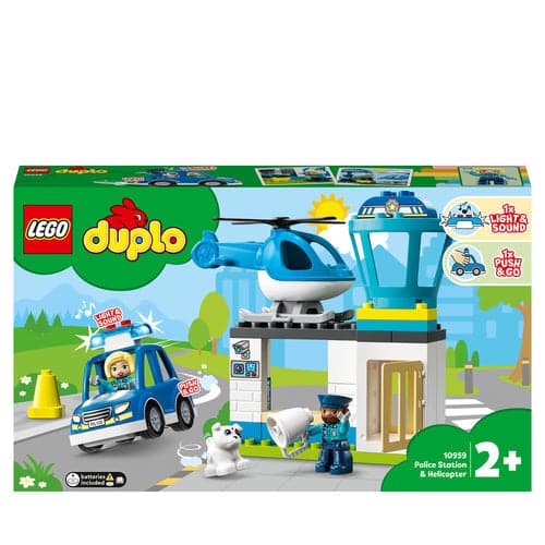 LEGO DUPLO Rescue Police Station - Push & Go Car Toy with Lights and Siren Plus Helicopter