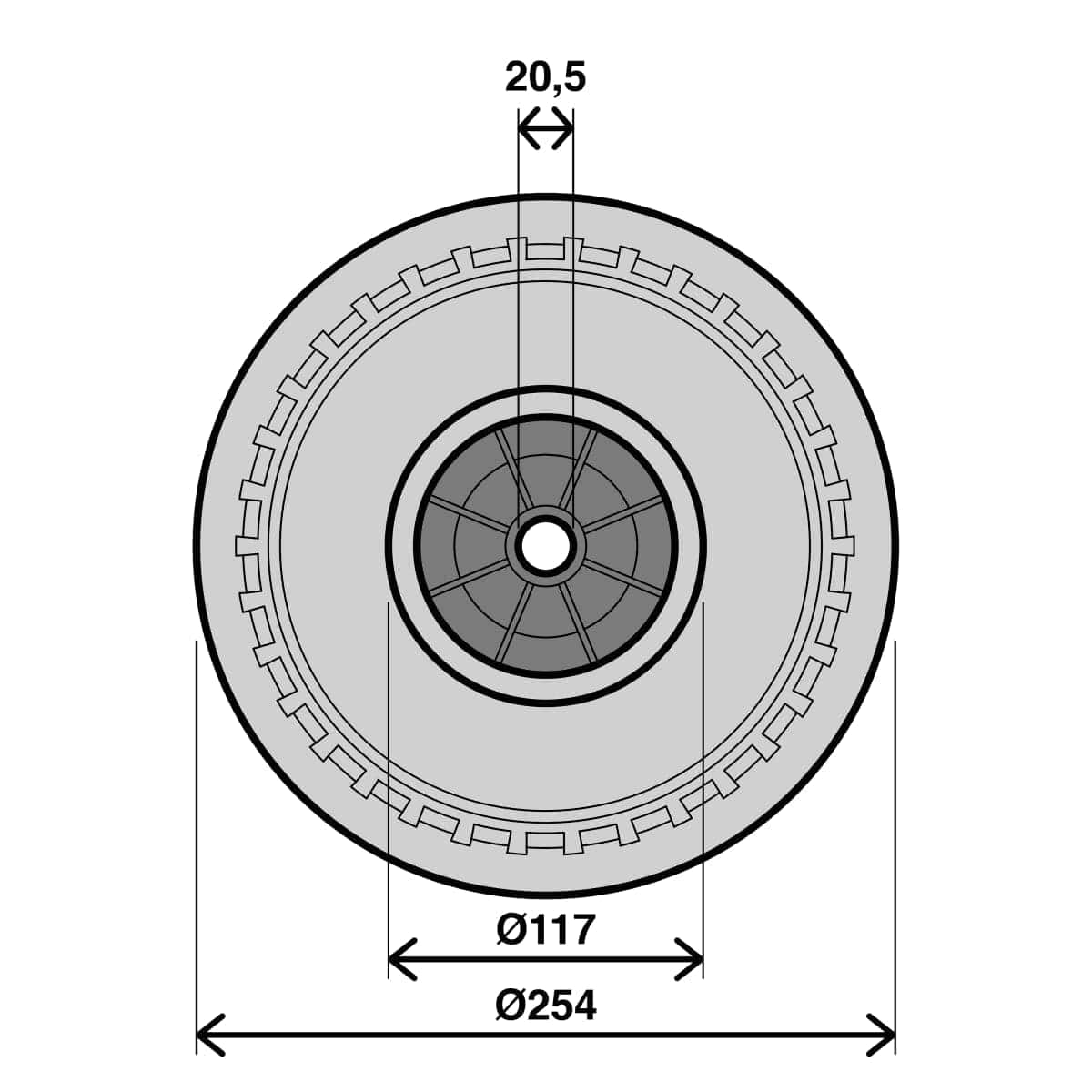 Bricocenter INFLATABLE PLASTIC TROLLEY WHEEL DIAMETER 260X85MM, LOAD 150 KG