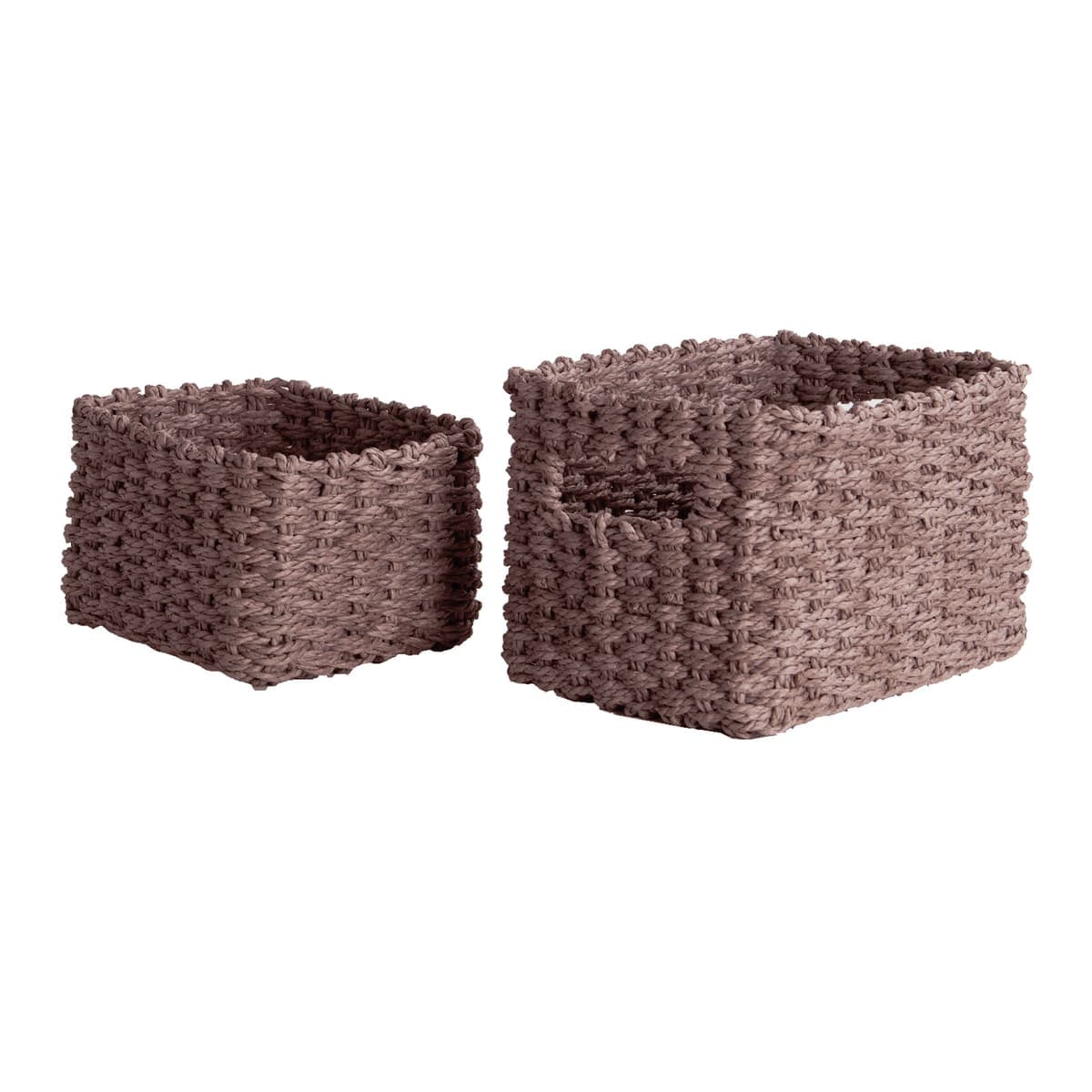 LISOU - SET 2 WOVEN PAPER BASKETS LARGE 21X16XH.14CM + SMALL 17X14XH.10CM - GREY