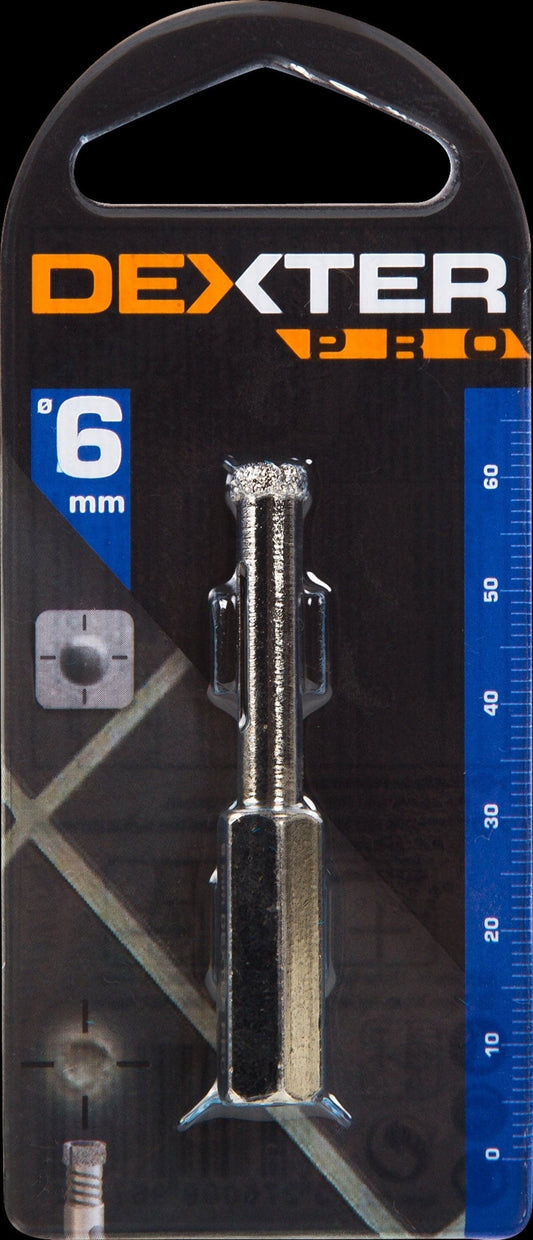 DIAMOND DRILL BIT FOR STONEWARE TILES DEXTER PRO DIAM 6 MM, LENGTH 55 MM, HEX SOCKET