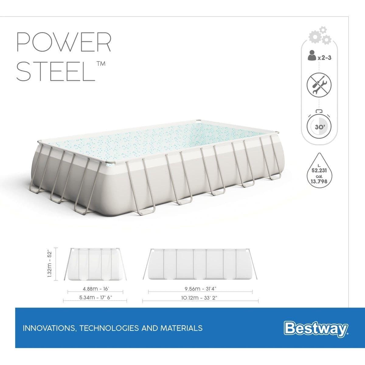 POWER STEEL Pool 9.56m X 4.88m X 1.32m - best price from Maltashopper.com BR500012680