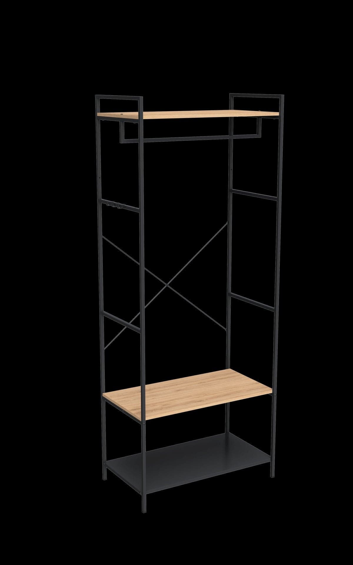 CLOTHING STAND W80xD45xH200 BLACK METAL/WOOD SPACEO