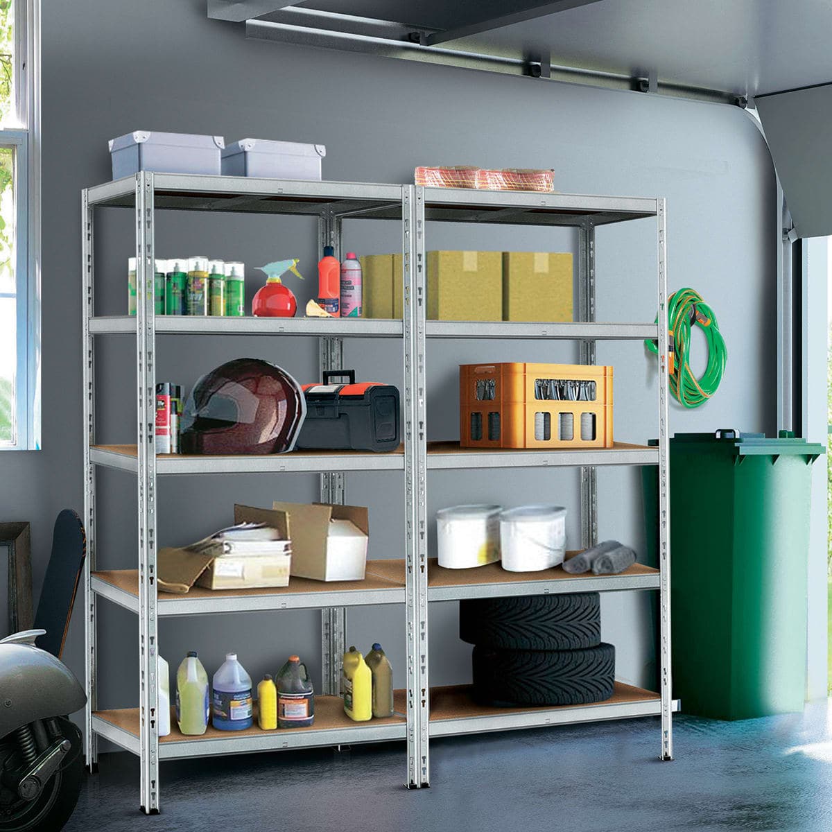 Metal and Wood Shelving L90XP40XH180CM, 175 KG, 5 Space Shelves - best price from Maltashopper.com BR410007446