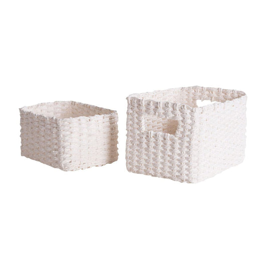 LISOU - SET 2 WOVEN PAPER BASKETS LARGE 21X16XH.14CM + SMALL 17X14XH.10CM - WHITE - best price from Maltashopper.com BR430006866