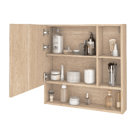 EASY STORAGE MIRROR CM. L70XP16X70H WITH 2 OAK SIDE SHELVES - best price from Maltashopper.com BR430007576