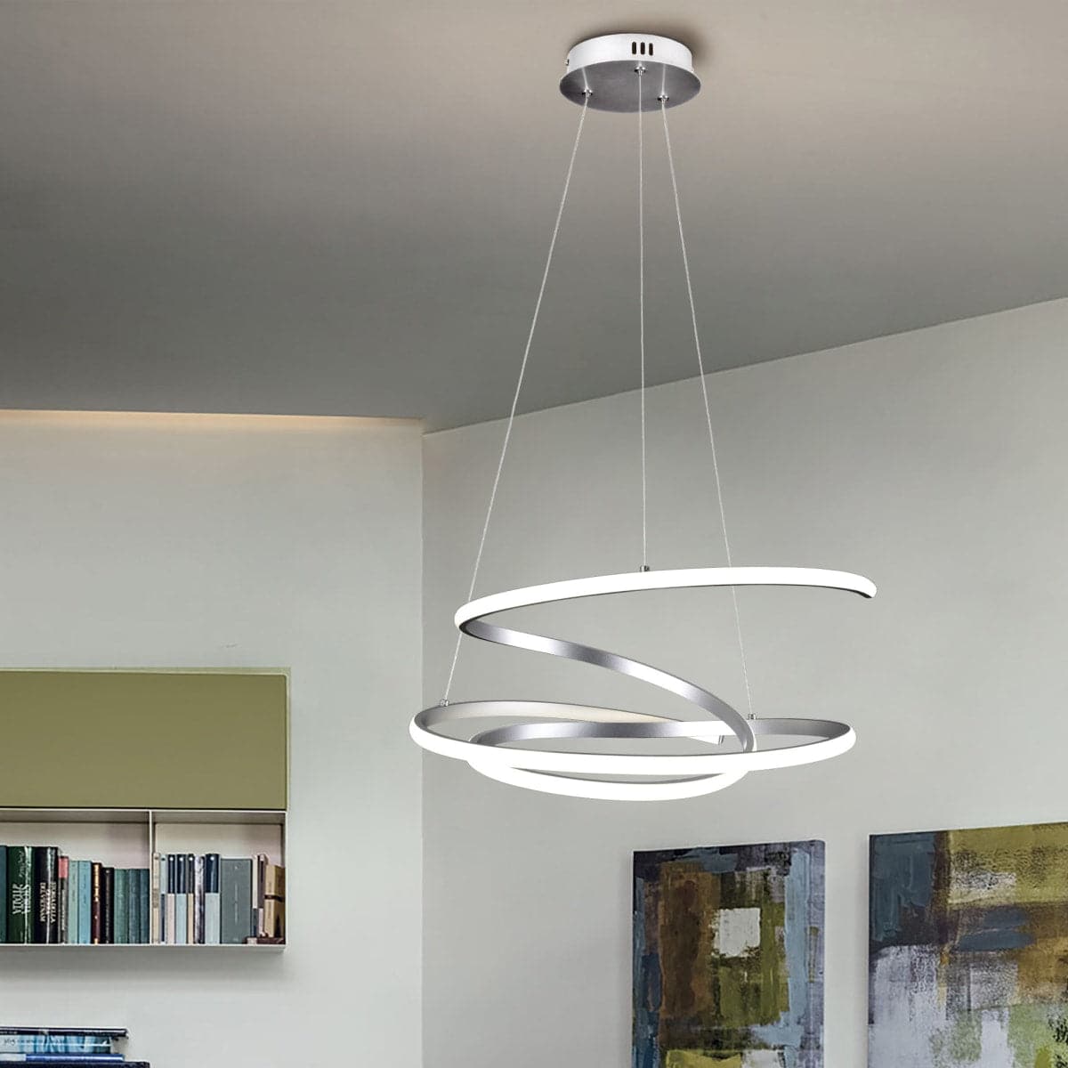 KILEY ALUMINIUM CHANDELIER SILVER D54 CM LED 45W NATURAL LIGHT - best price from Maltashopper.com BR420007599