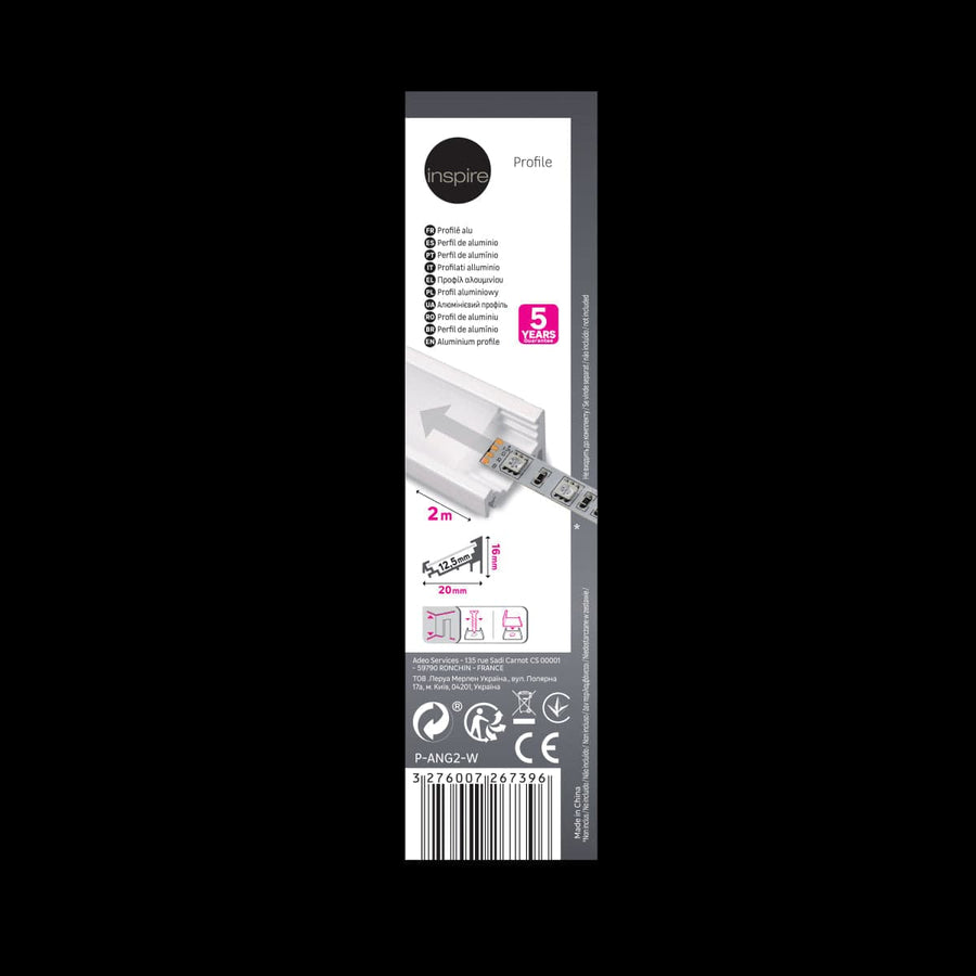 ANGLE PROFILE FOR LED STRIPS 2M ALUMINIUM WHITE - best price from Maltashopper.com BR420006913