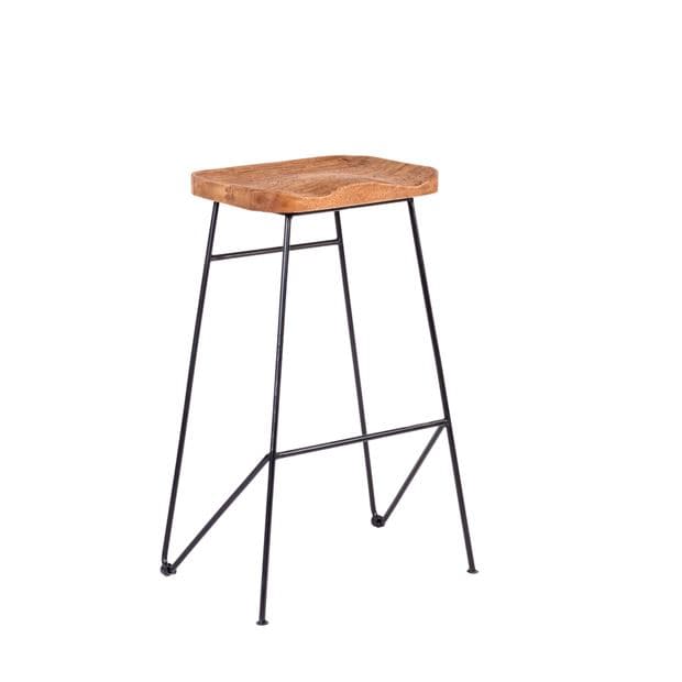 TEAK Black bar stool, natural H 75 x W 40 x D 30 cm - best price from Maltashopper.com CS643461