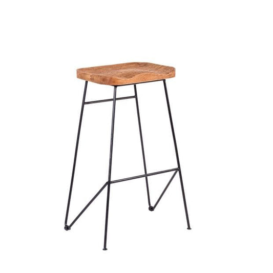 TEAK Black bar stool, natural H 75 x W 40 x D 30 cm - best price from Maltashopper.com CS643461