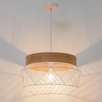 KANEL METAL AND WOOD CHANDELIER WHITE E27=46W - best price from Maltashopper.com BR420007008