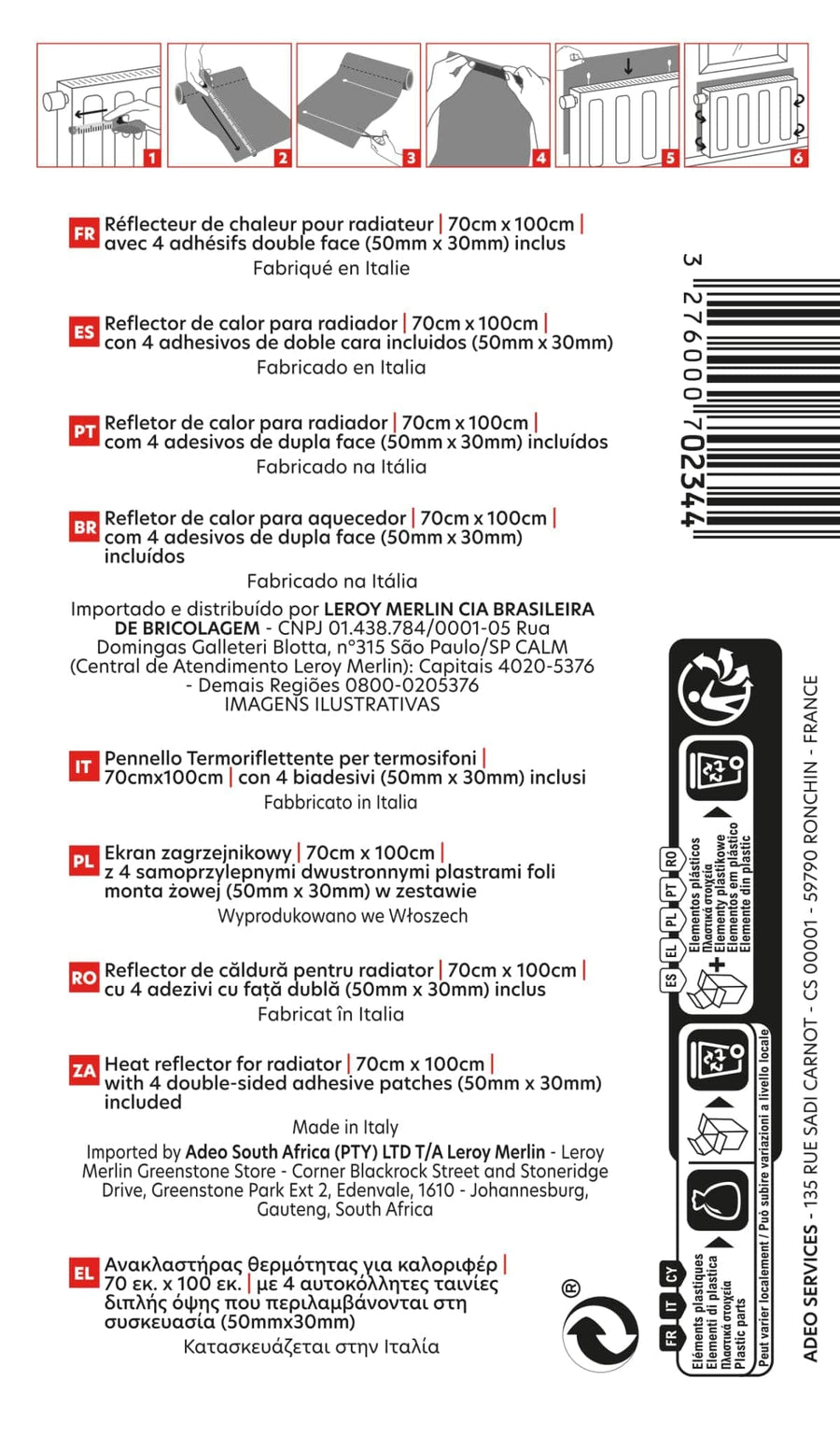 Bricocenter SET 3TERMORIFLECTORS FOR THERMOSPHONES CM.100x70 AXTON