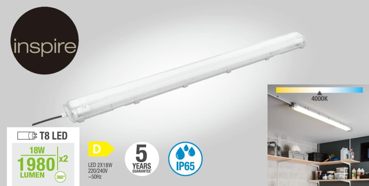 REGLETTE T8 127CM LED 2X18W NATURAL LIGHT IP65 - best price from Maltashopper.com BR420006877