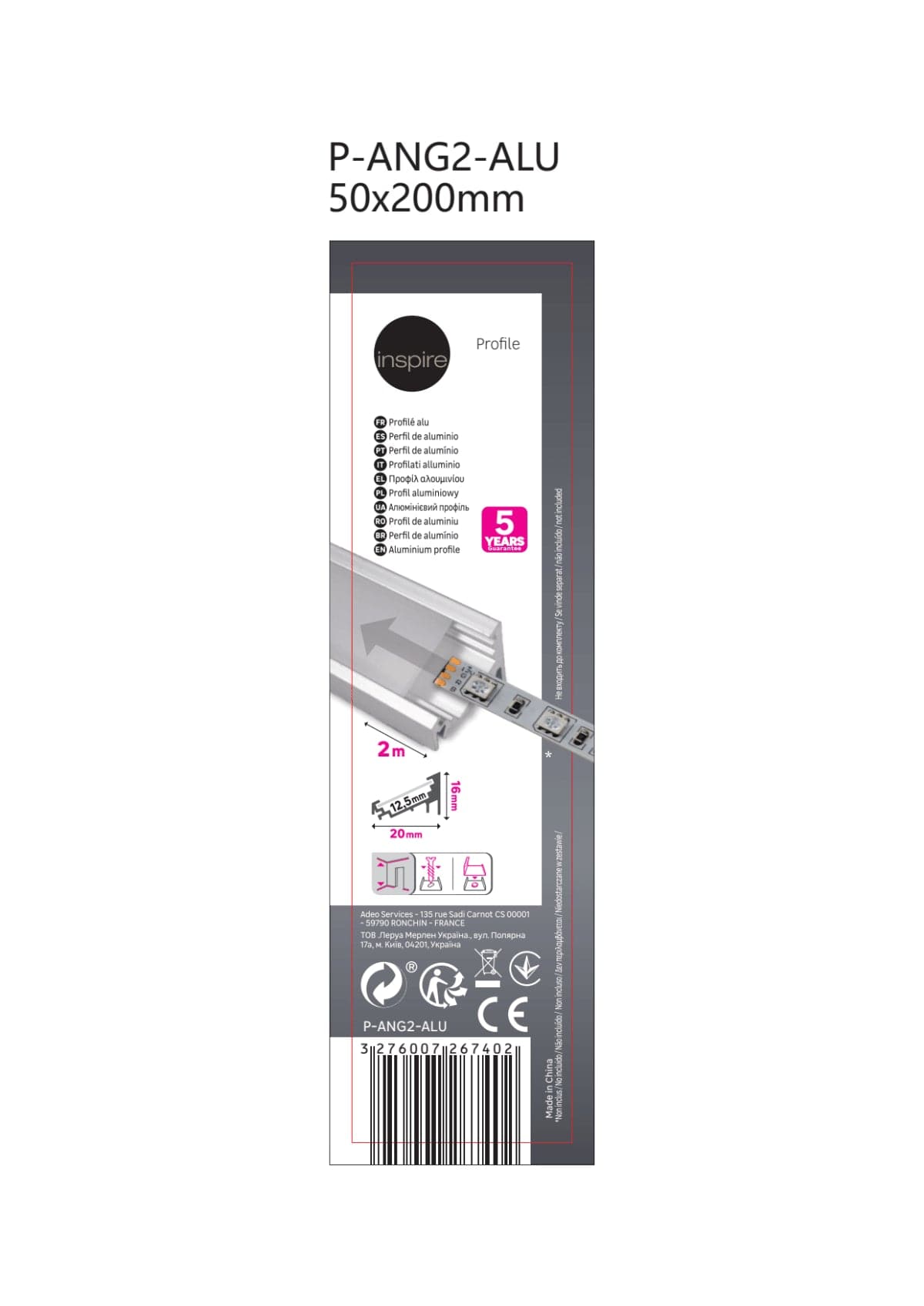 ANGLE PROFILE FOR LED STRIPS 2MT ALUMINIUM SILVER