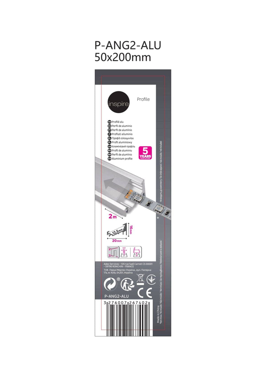 Bricocenter ANGLE PROFILE FOR LED STRIPS 2MT ALUMINIUM SILVER